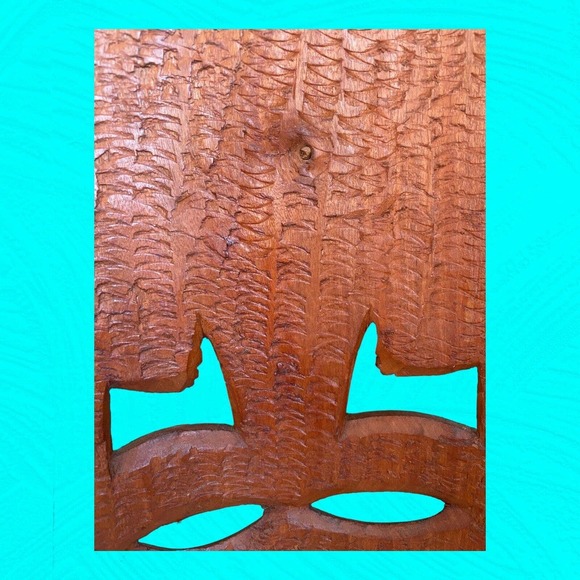 African Wooden Hand Carved Mask Humans And Elephant Carvings 16” Vtg - Picture 10 of 11